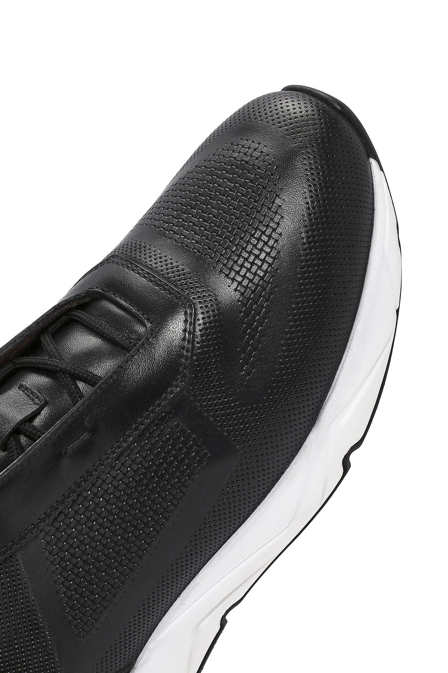 Erkek Siyah Bağcıklı Deri Sneaker