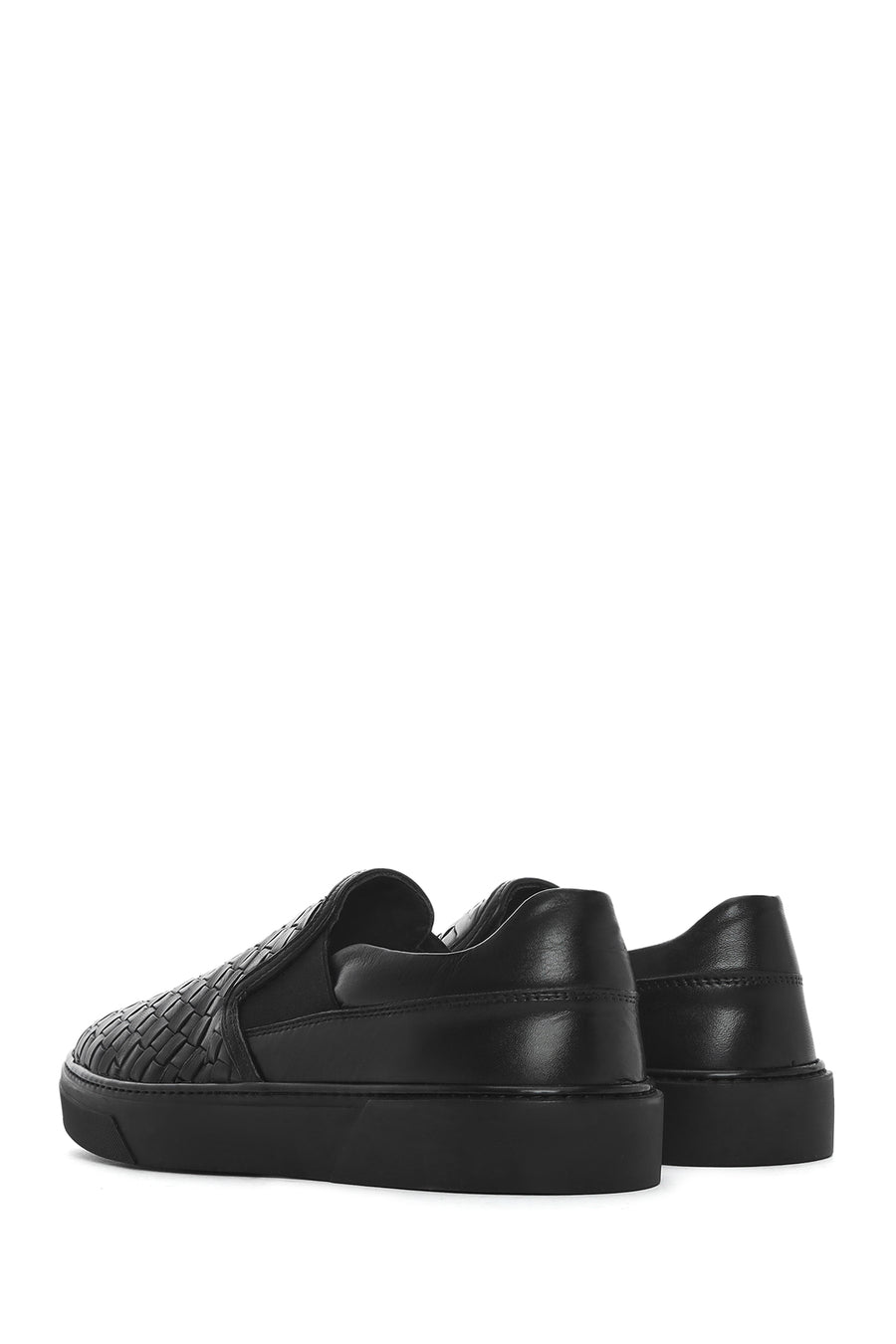 Erkek Siyah Örgü Deri Loafer