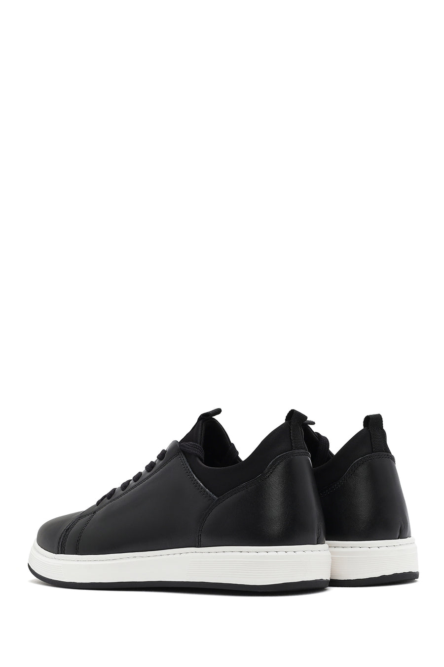 Erkek Siyah Bağcıklı Deri Sneaker