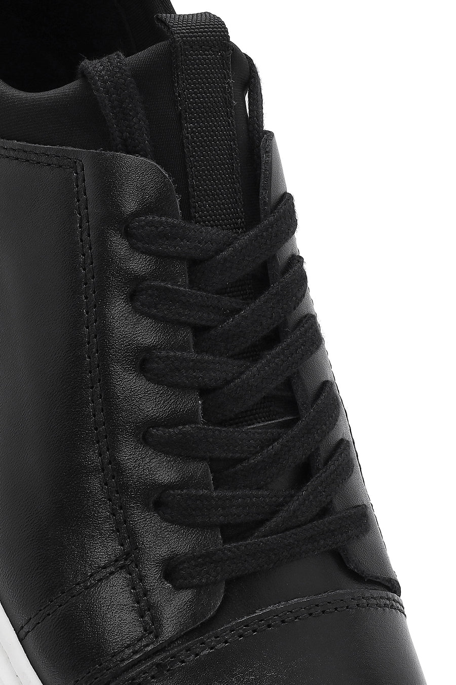 Erkek Siyah Bağcıklı Deri Sneaker