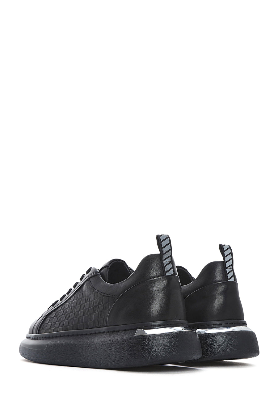Men's Black Lace-up Thick-Sole Leather Sneaker
