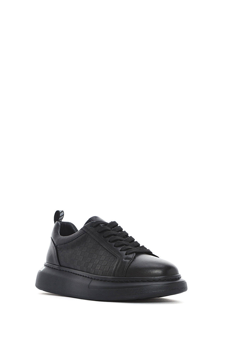 Men's Black Lace-up Thick-Sole Leather Sneaker