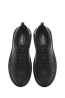 Men's Black Lace-up Thick-Sole Leather Sneaker | Derimod