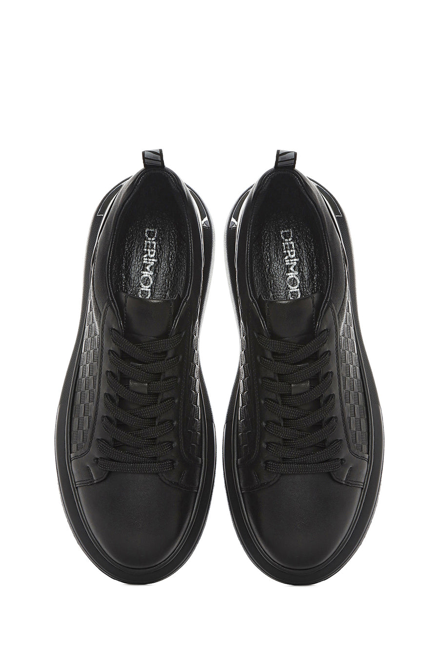 Men's Black Lace-up Thick-Sole Leather Sneaker