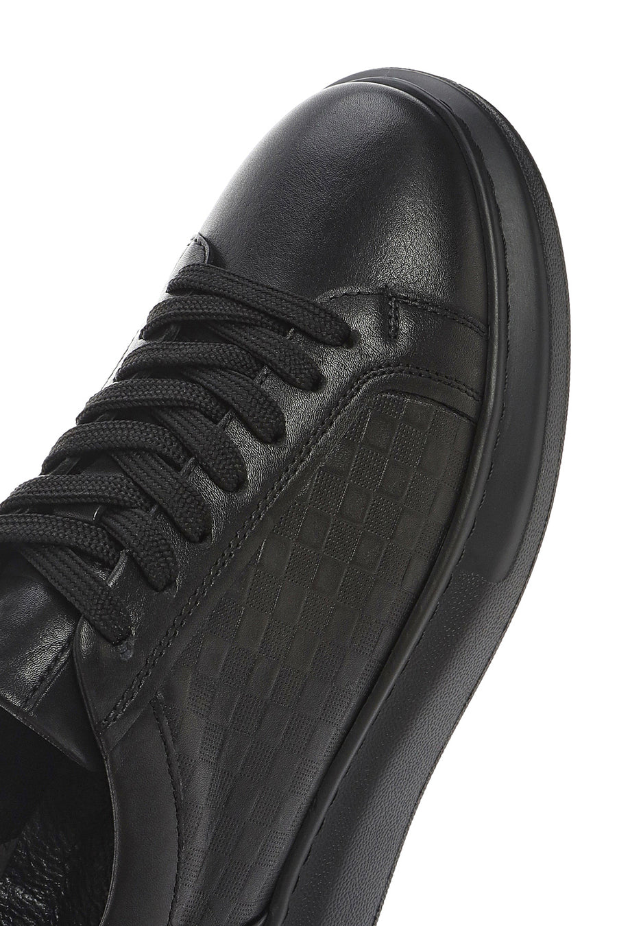 Men's Black Lace-up Thick-Sole Leather Sneaker