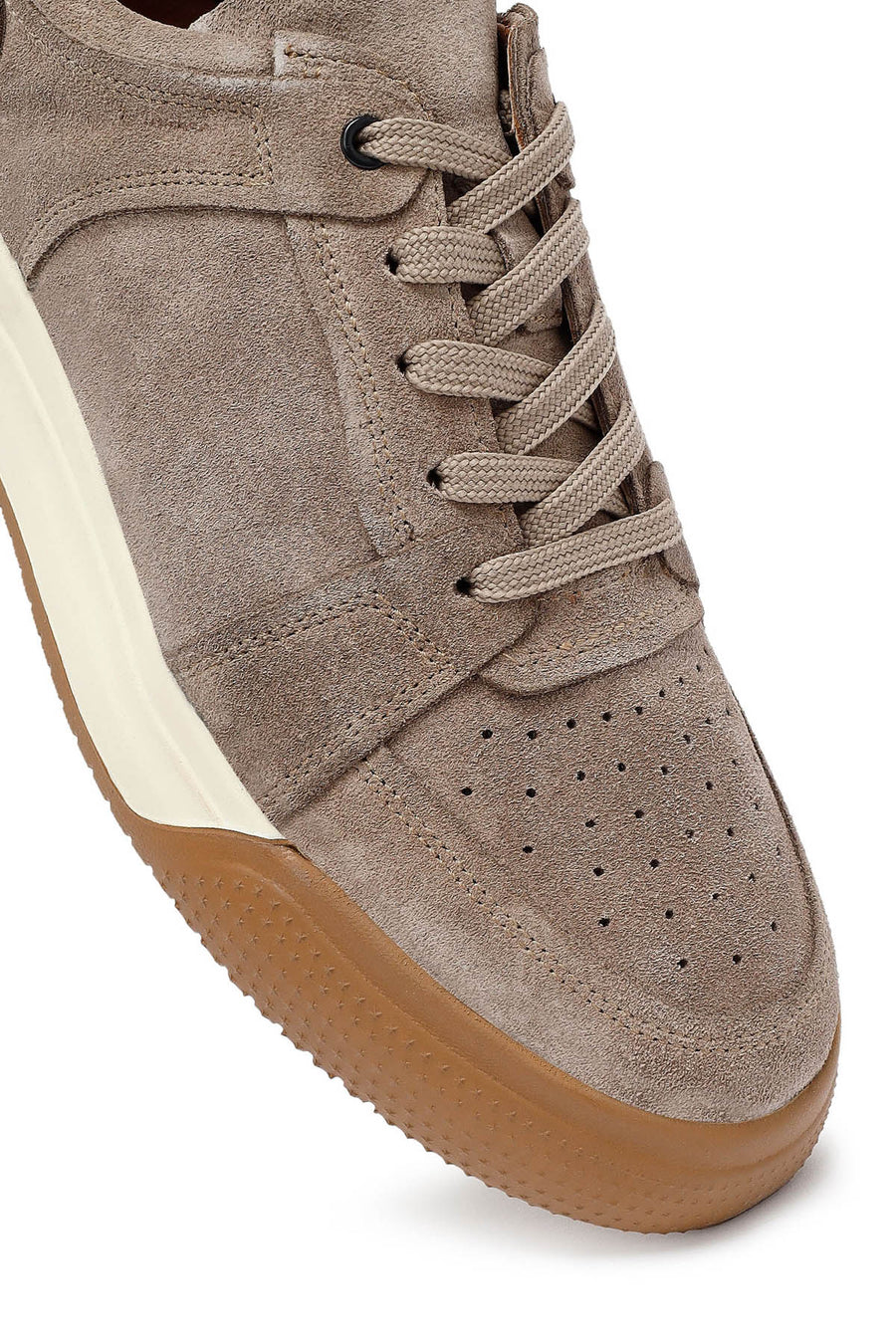 Erkek Bej Bağcıklı Süet Deri Sneaker