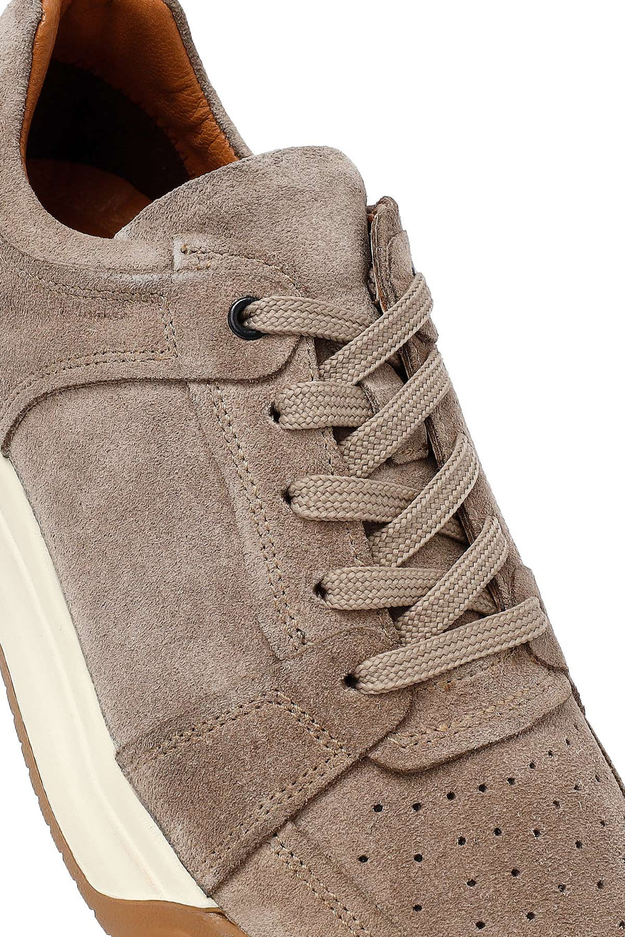 Erkek Bej Bağcıklı Süet Deri Sneaker