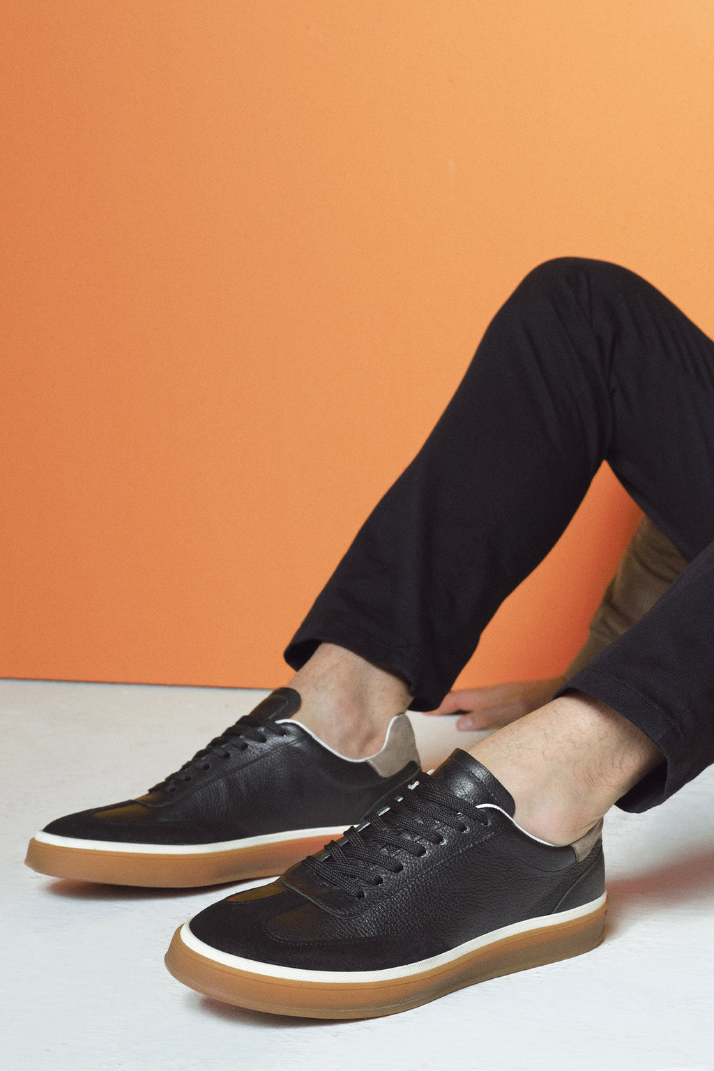 Erkek Siyah Bağcıklı Deri Sneaker