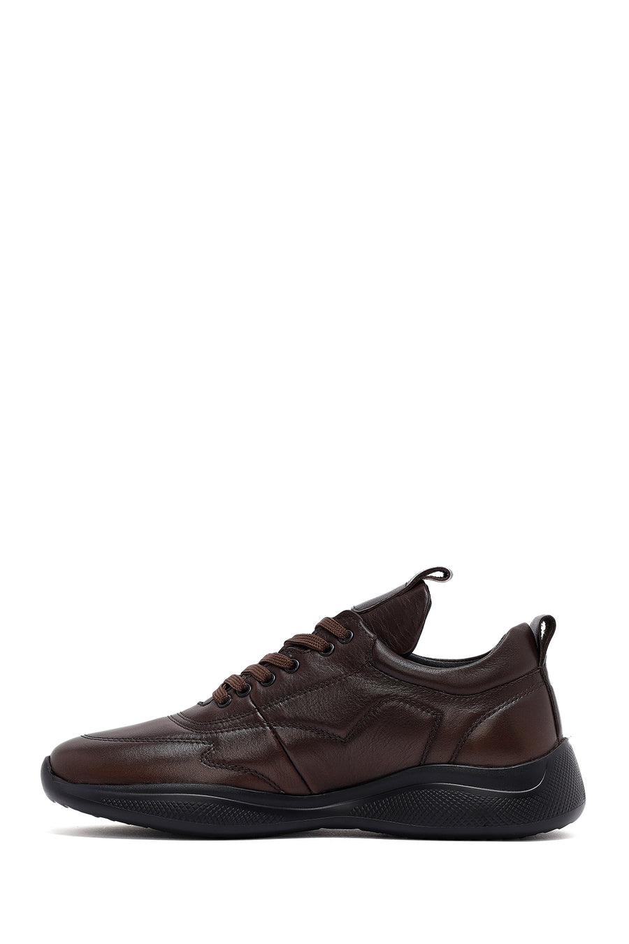 Erkek Kahverengi Bağcıklı Deri Sneaker
