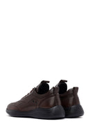 Erkek Kahverengi Bağcıklı Deri Sneaker | Derimod