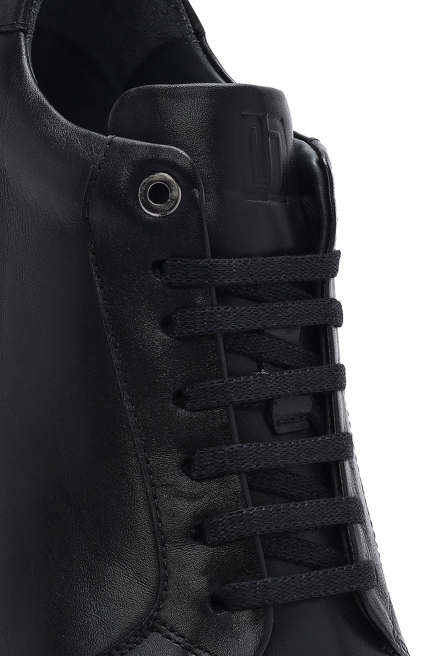 Erkek Siyah Kalın Tabanlı Bağcıklı Deri Sneaker