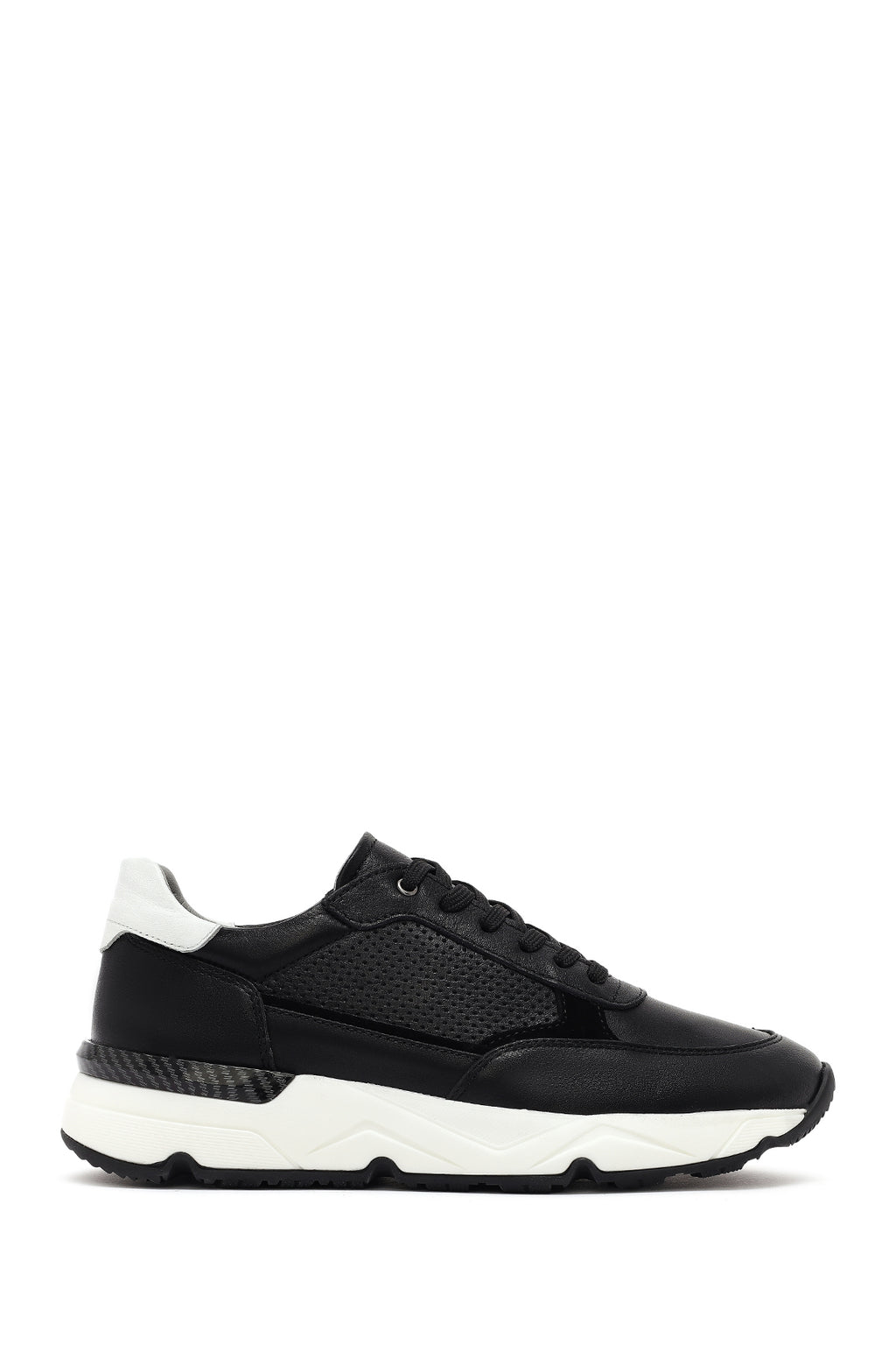 Erkek Siyah Bağcıklı Kalın Tabanlı Deri Sneaker