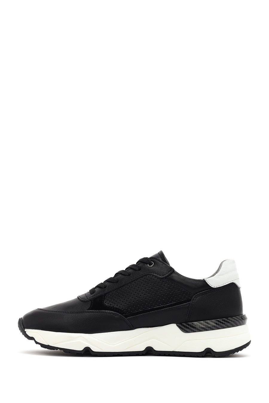 Erkek Siyah Bağcıklı Kalın Tabanlı Deri Sneaker