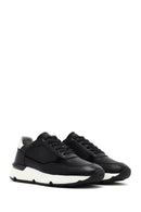 Erkek Siyah Bağcıklı Kalın Tabanlı Deri Sneaker | Derimod