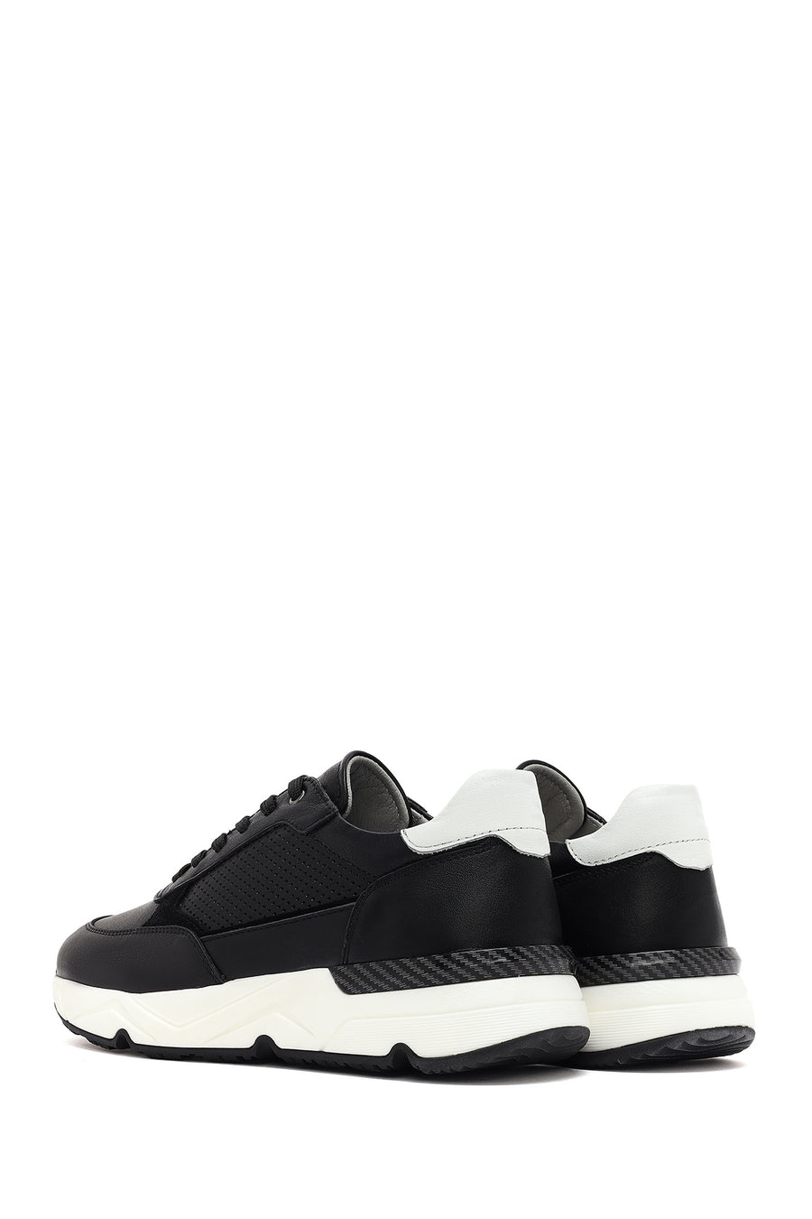 Erkek Siyah Bağcıklı Kalın Tabanlı Deri Sneaker