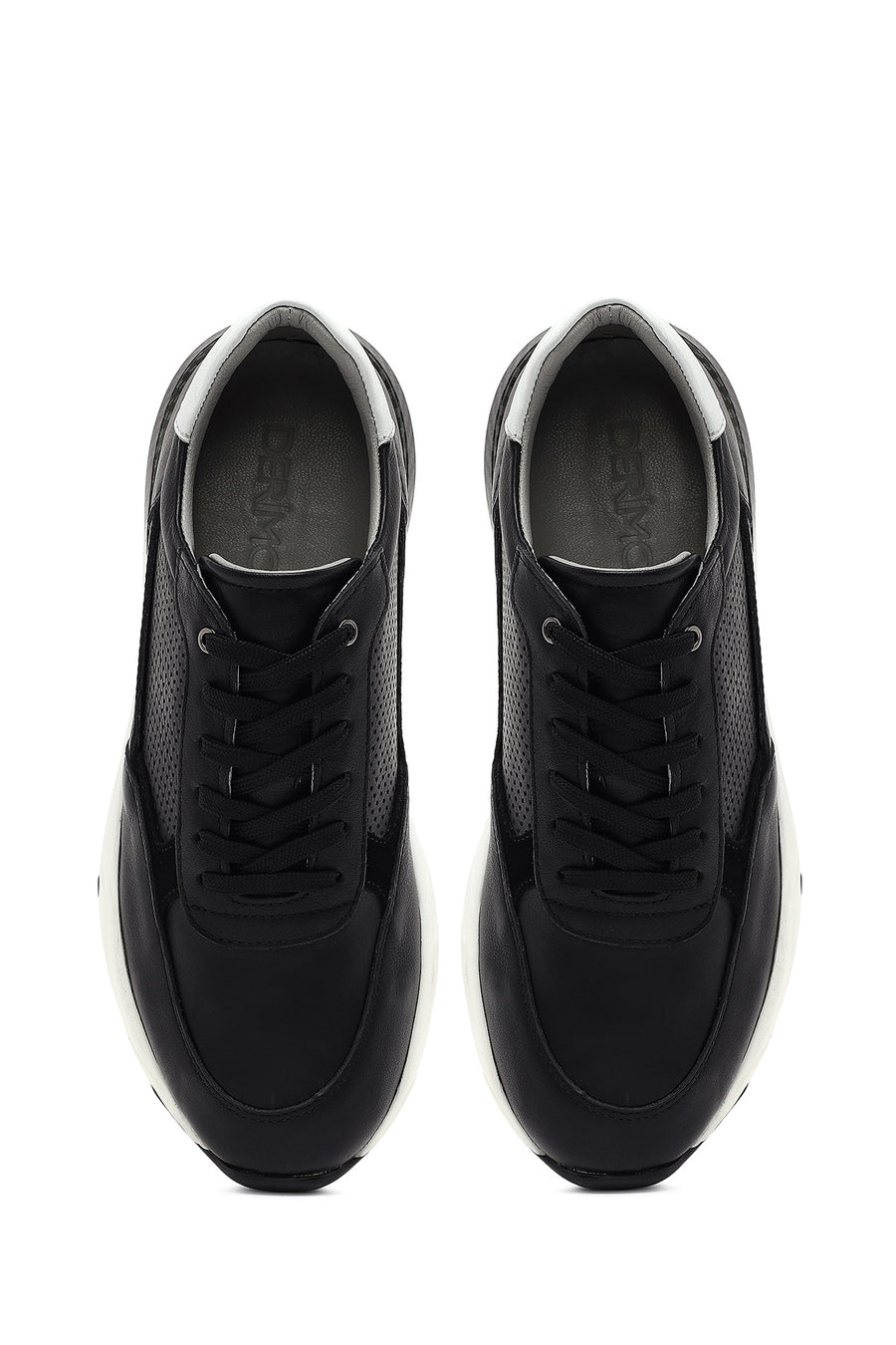 Erkek Siyah Bağcıklı Kalın Tabanlı Deri Sneaker