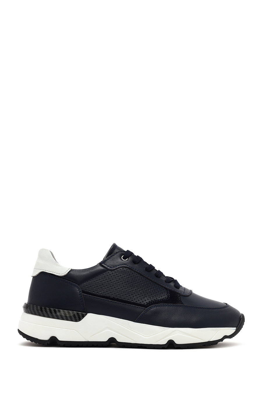 Erkek Lacivert Bağcıklı Kalın Tabanlı Deri Sneaker 25SFD675218 | Derimod