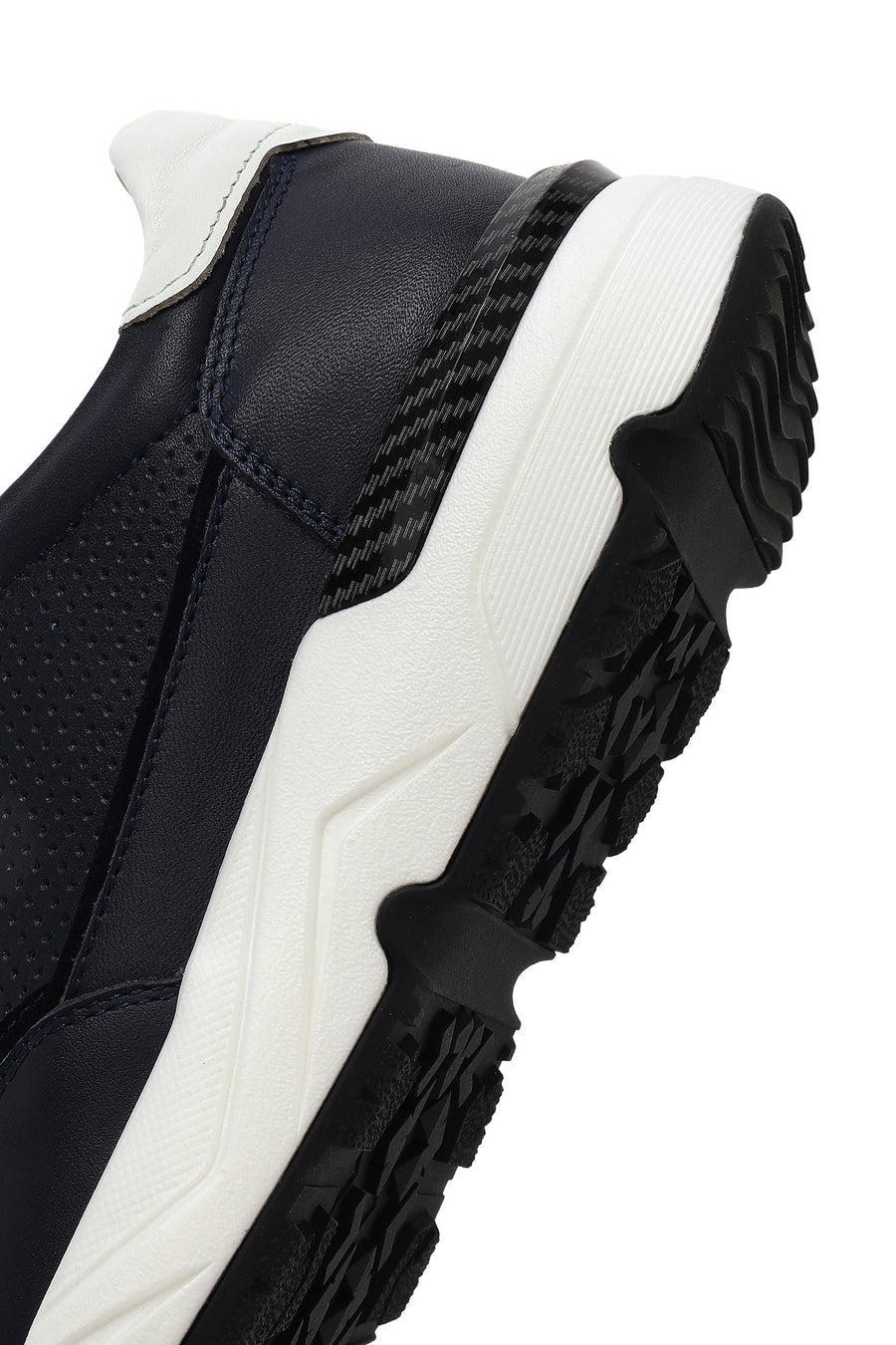 Erkek Lacivert Bağcıklı Kalın Tabanlı Deri Sneaker