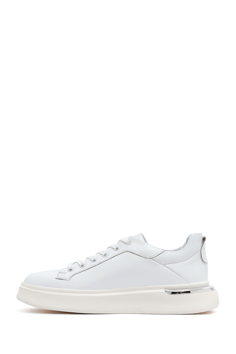 Men's White Lace-up Thick-Sole Leather Sneaker