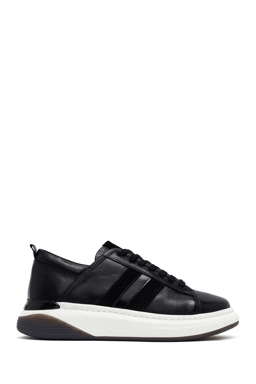 Erkek Siyah Bağcıklı Kalın Tabanlı Deri Sneaker 25SFD688518 | Derimod