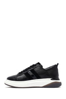 Men's Black Lace-Up Thick Sole Leather Sneakers | Derimod