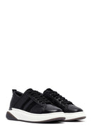 Men's Black Lace-Up Thick Sole Leather Sneakers | Derimod