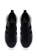Men's Black Lace-Up Thick Sole Leather Sneakers | Derimod
