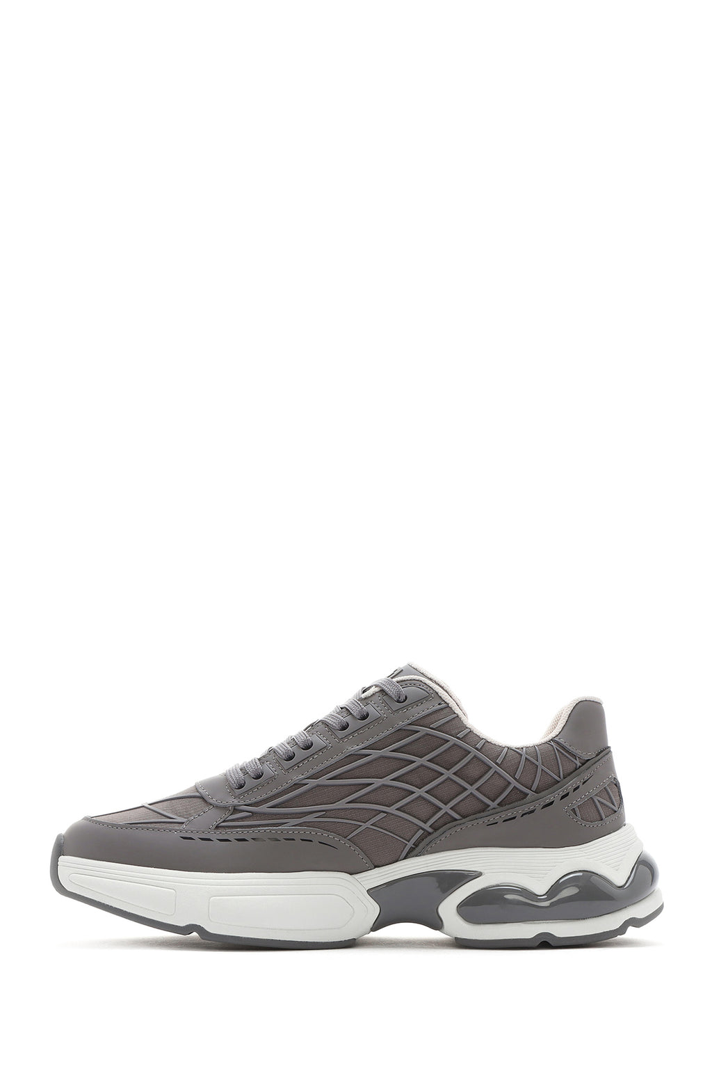 Erkek Gri Bağcıklı Kalın Tabanlı Kumaş Sneaker