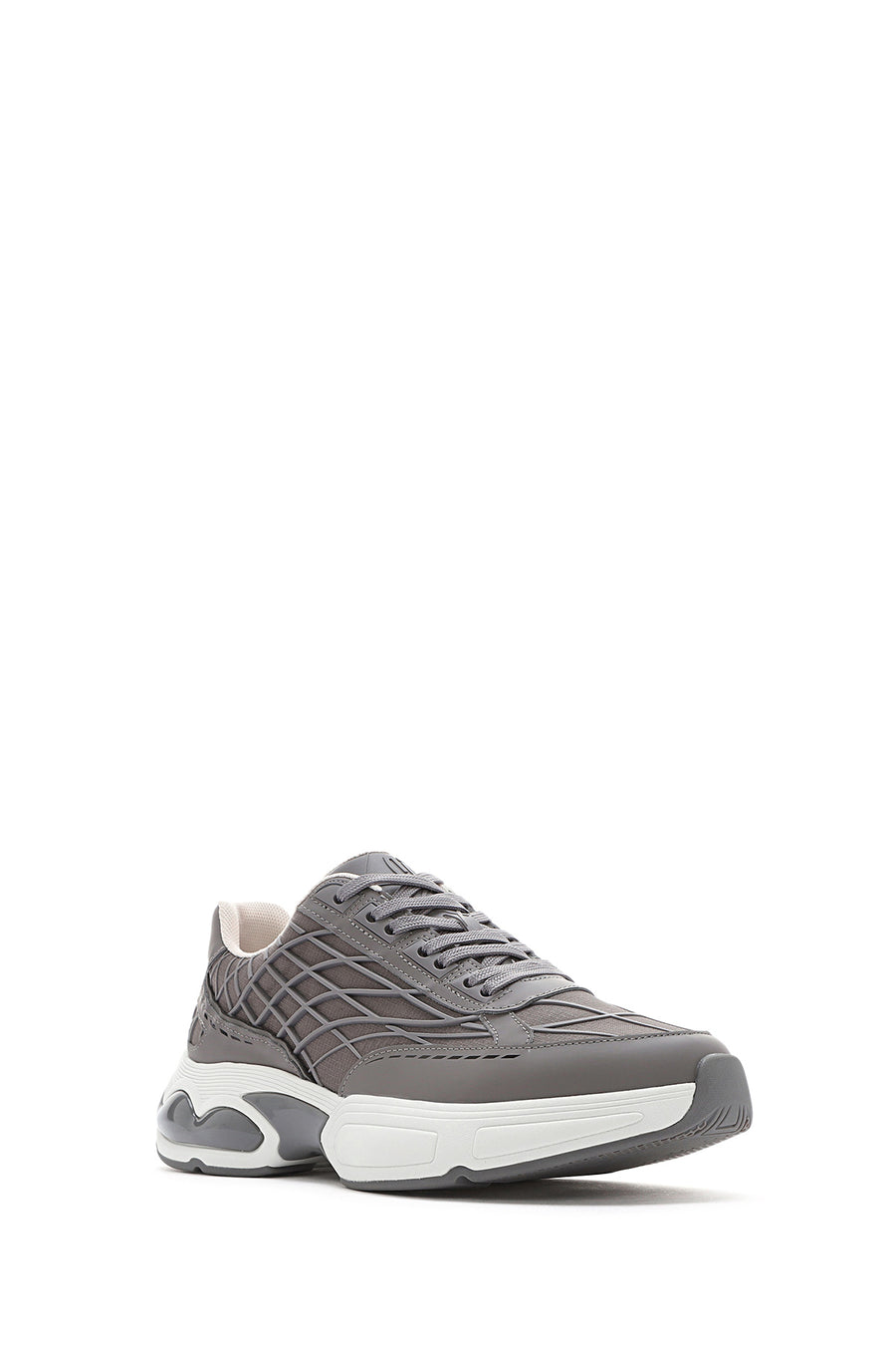 Erkek Gri Bağcıklı Kalın Tabanlı Kumaş Sneaker