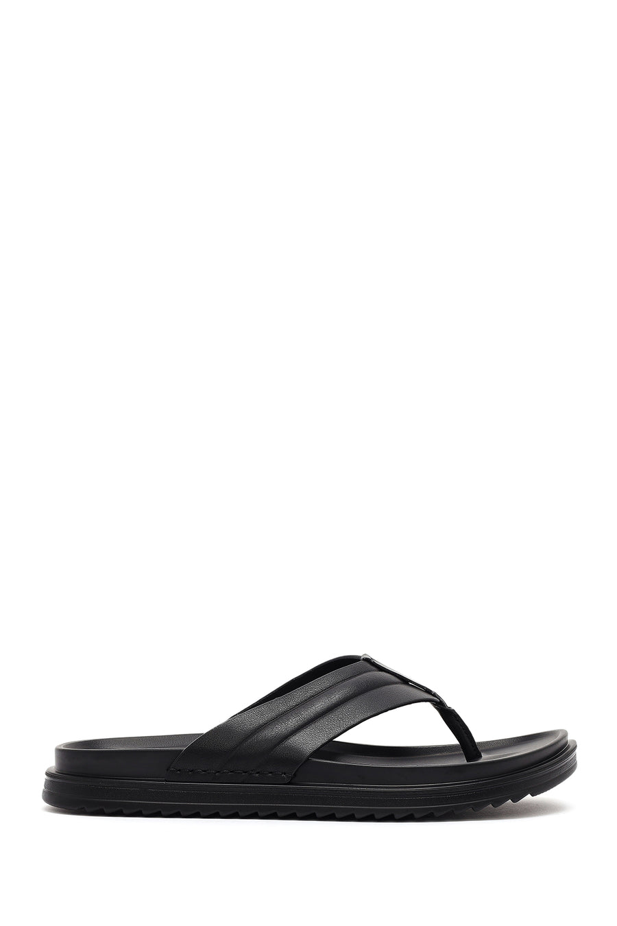 Men's Black Leather Slippers 25SFD696418 | Derimod