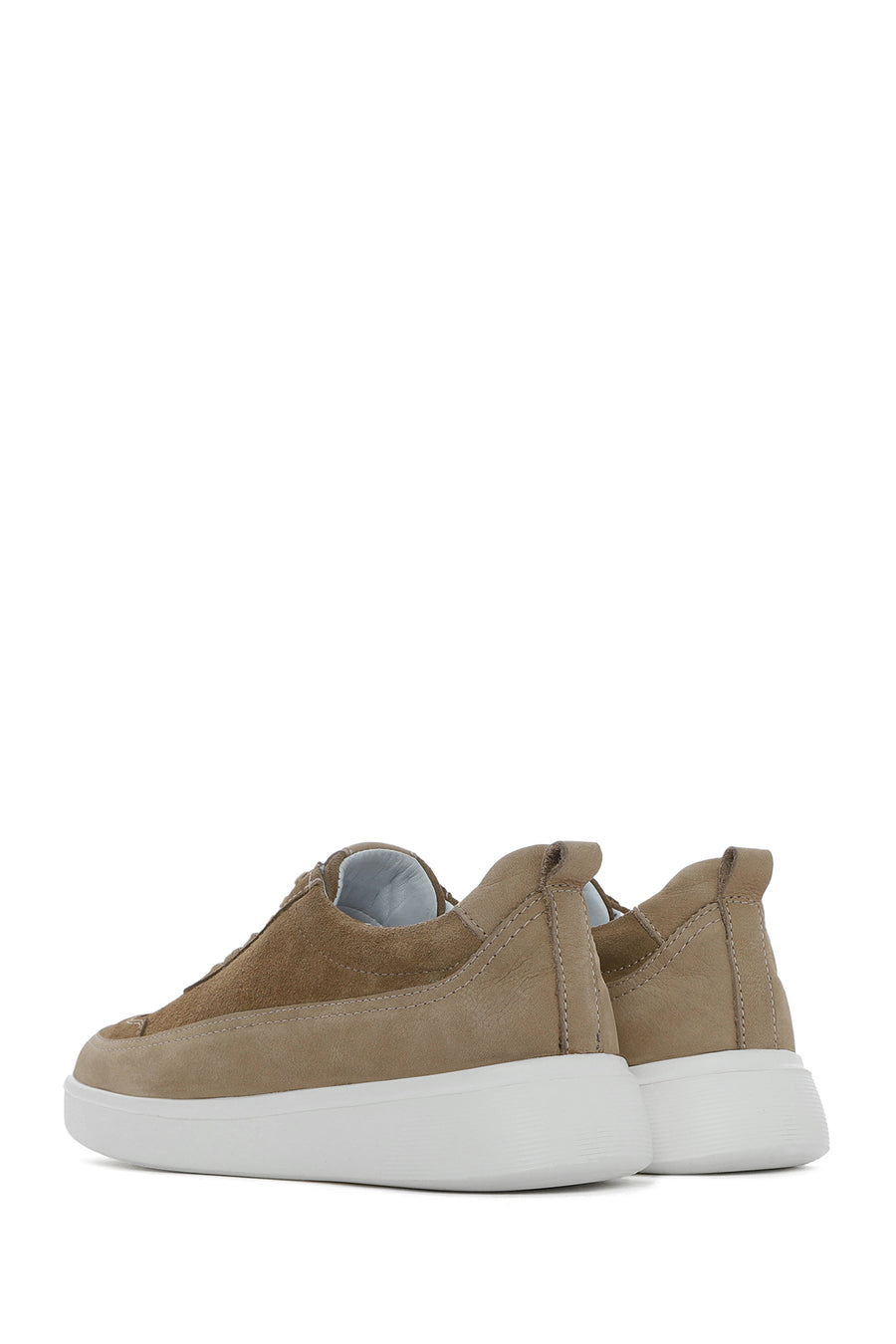 Erkek Vizon Bağcıklı Kalın Tabanlı Deri Sneaker
