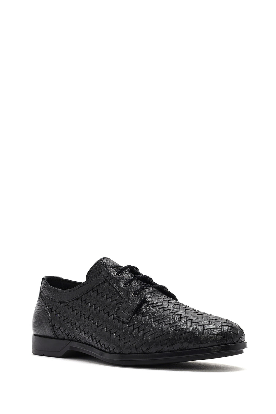 Men's Black Braided Lace-Up Leather Casual Shoes