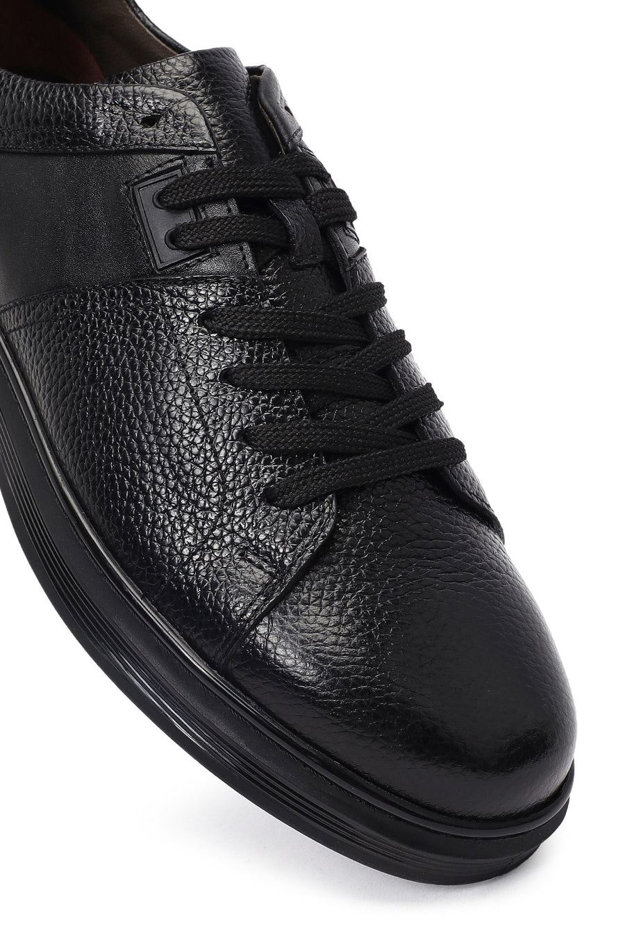 Men's Black Lace-Up Leather Sneaker