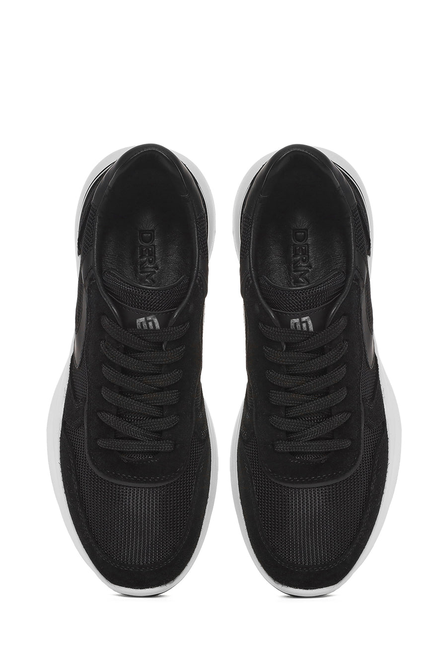 Erkek Siyah Bağcıklı Deri Sneaker
