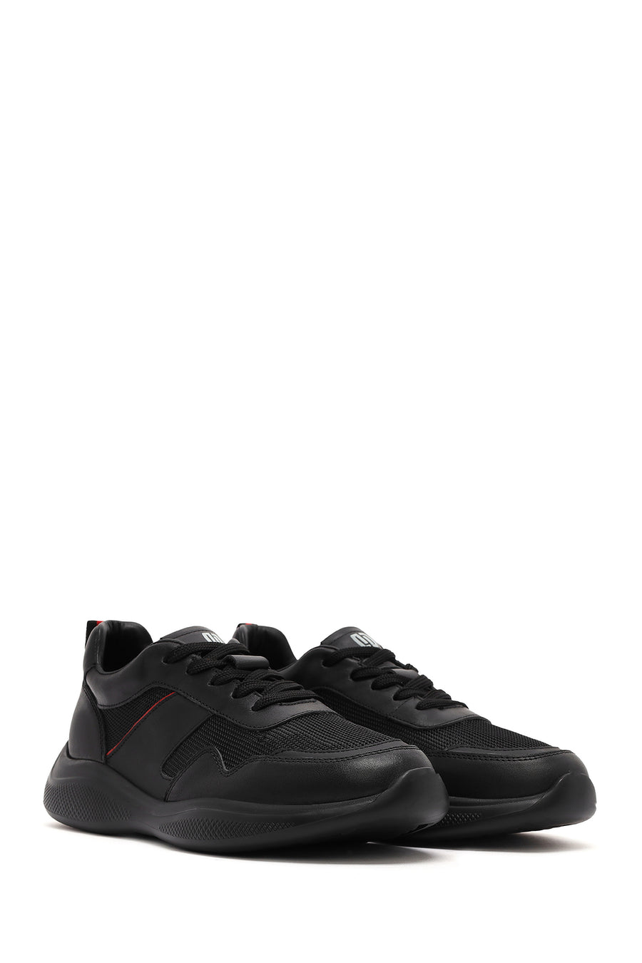 Men's Black Lace-up Thick-Sole Leather Casual Sneaker