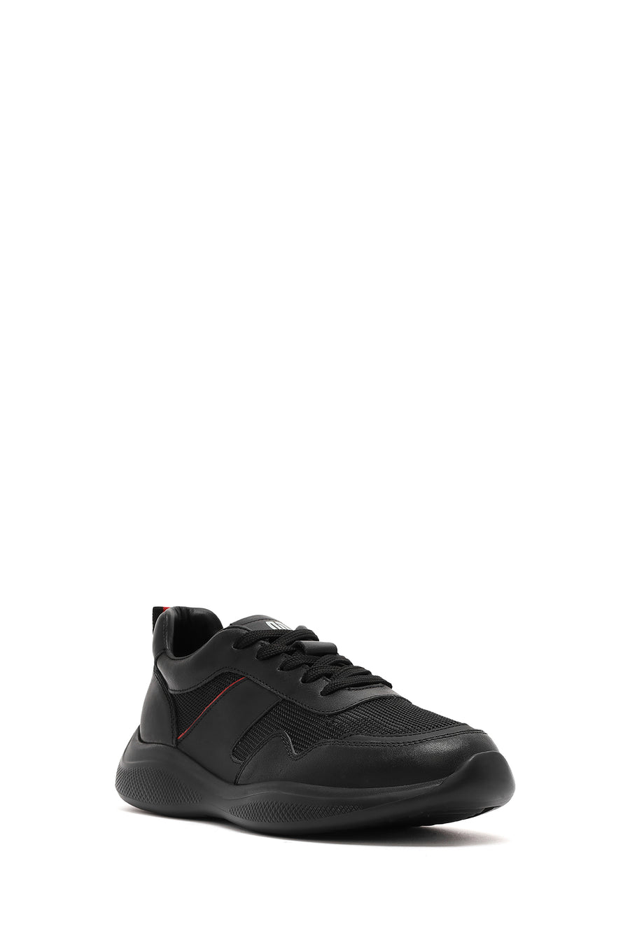 Men's Black Lace-up Thick-Sole Leather Casual Sneaker