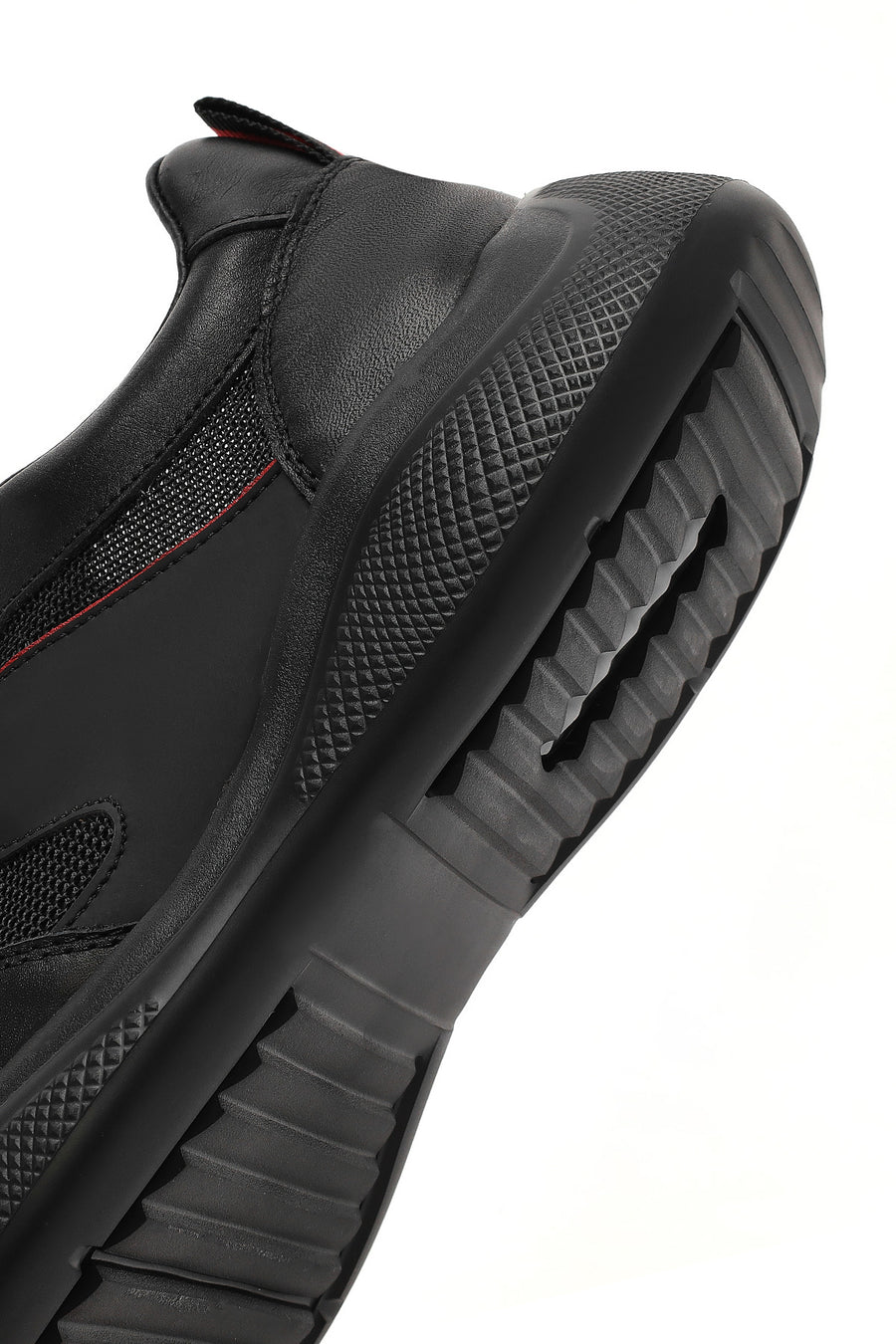 Men's Black Lace-up Thick-Sole Leather Casual Sneaker