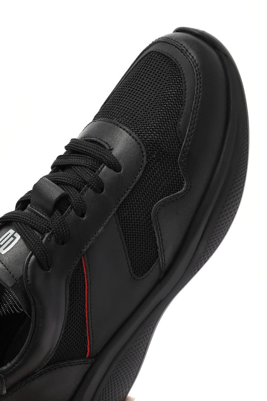 Men's Black Lace-up Thick-Sole Leather Casual Sneaker