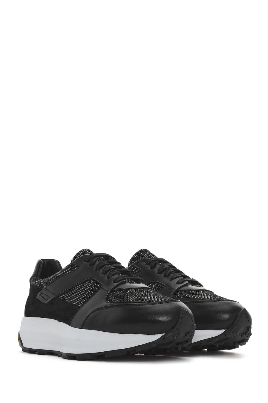 Erkek Siyah Bağcıklı Kalın Tabanlı Deri Sneaker