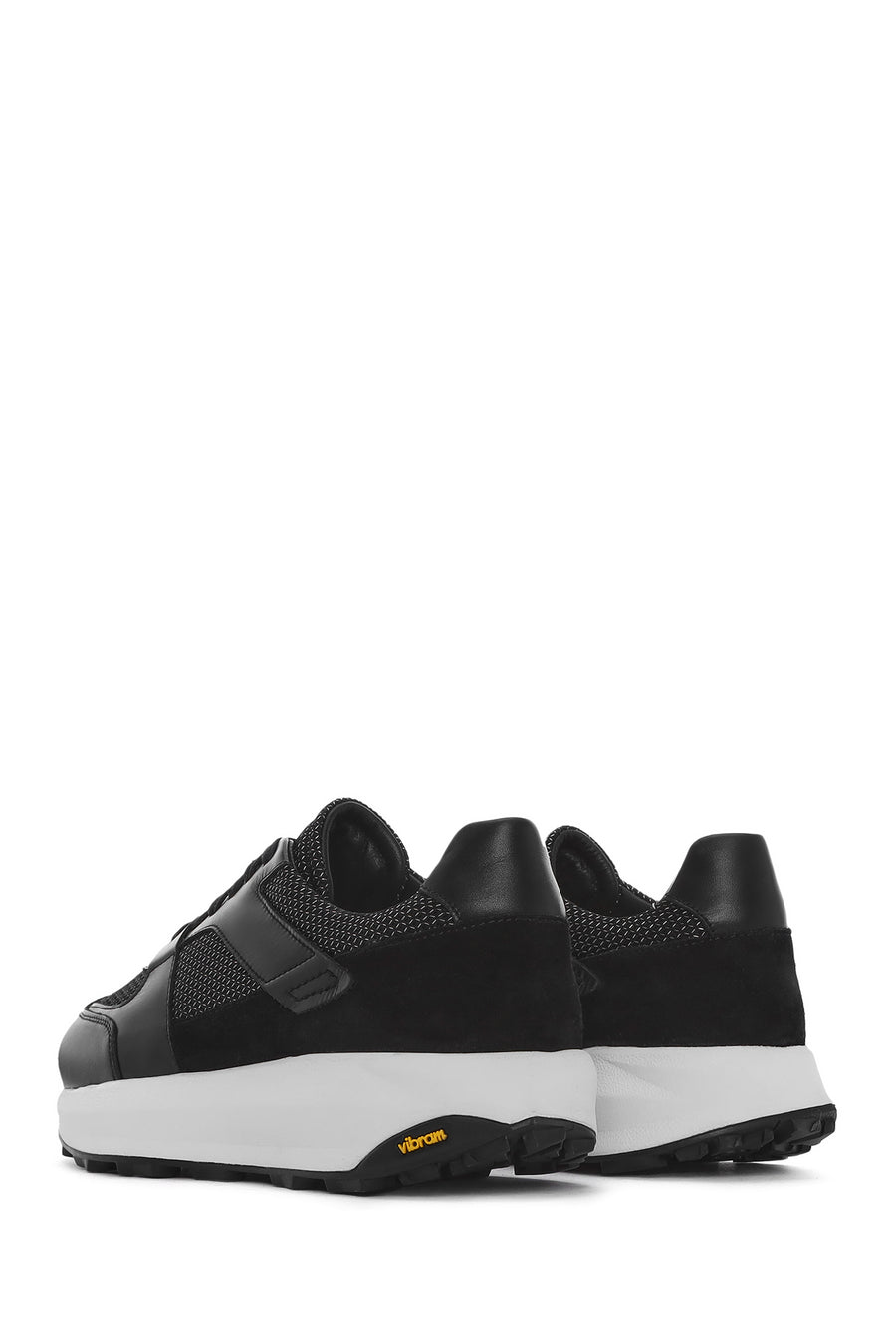 Erkek Siyah Bağcıklı Kalın Tabanlı Deri Sneaker