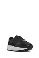 Erkek Siyah Bağcıklı Kalın Tabanlı Deri Sneaker | Derimod