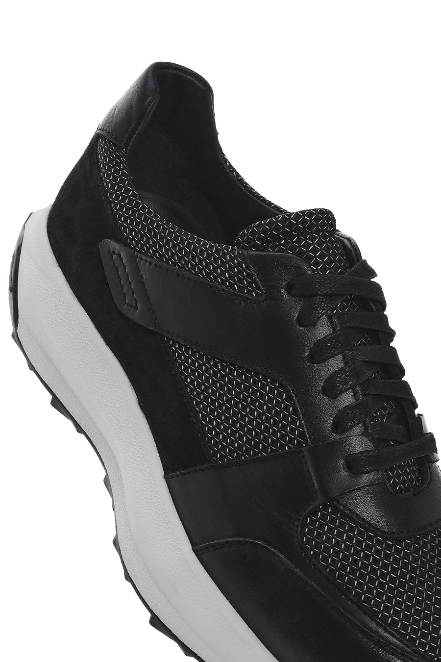 Erkek Siyah Bağcıklı Kalın Tabanlı Deri Sneaker