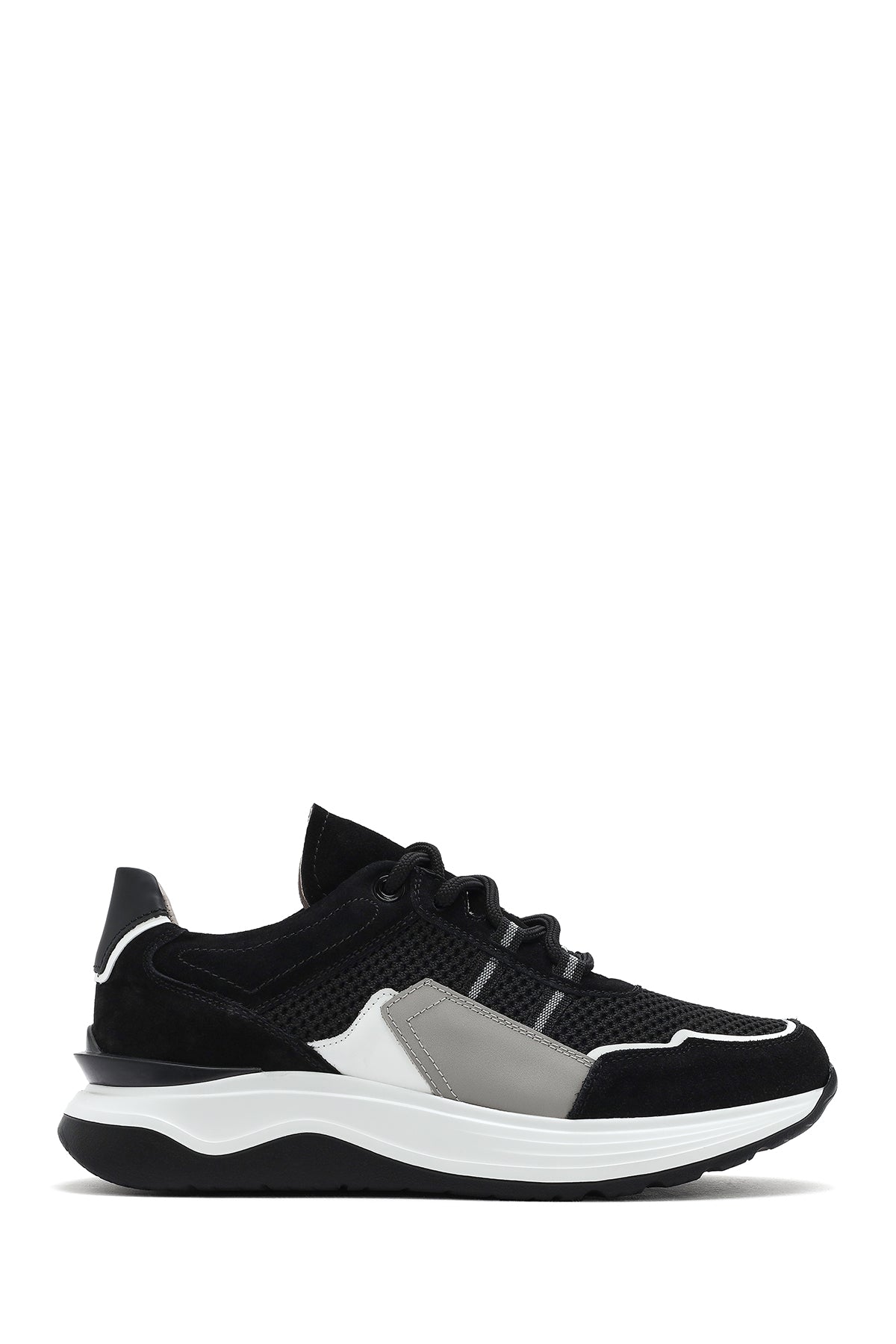 Men's Black Lace-up Thick-Sole Leather Sneaker 25SFD795014 | Derimod