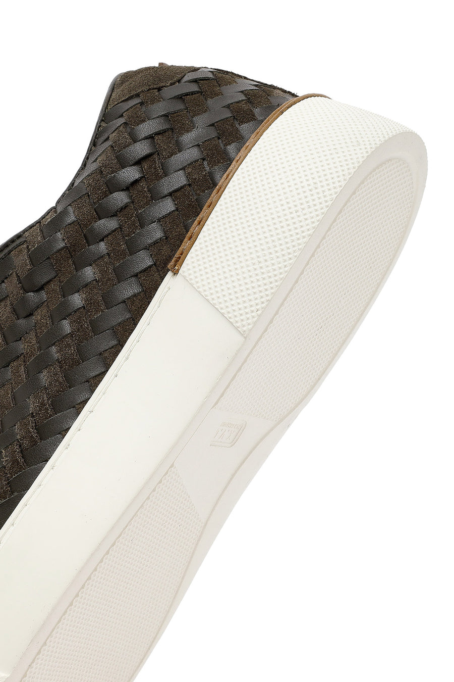 Erkek Haki Bağcıklı Örgülü Kalın Tabanlı Deri Sneaker