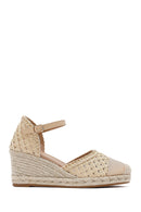 Women's Cream Ankle Buckle Braided Wedge Heel Espadrille Sandals | Derimod