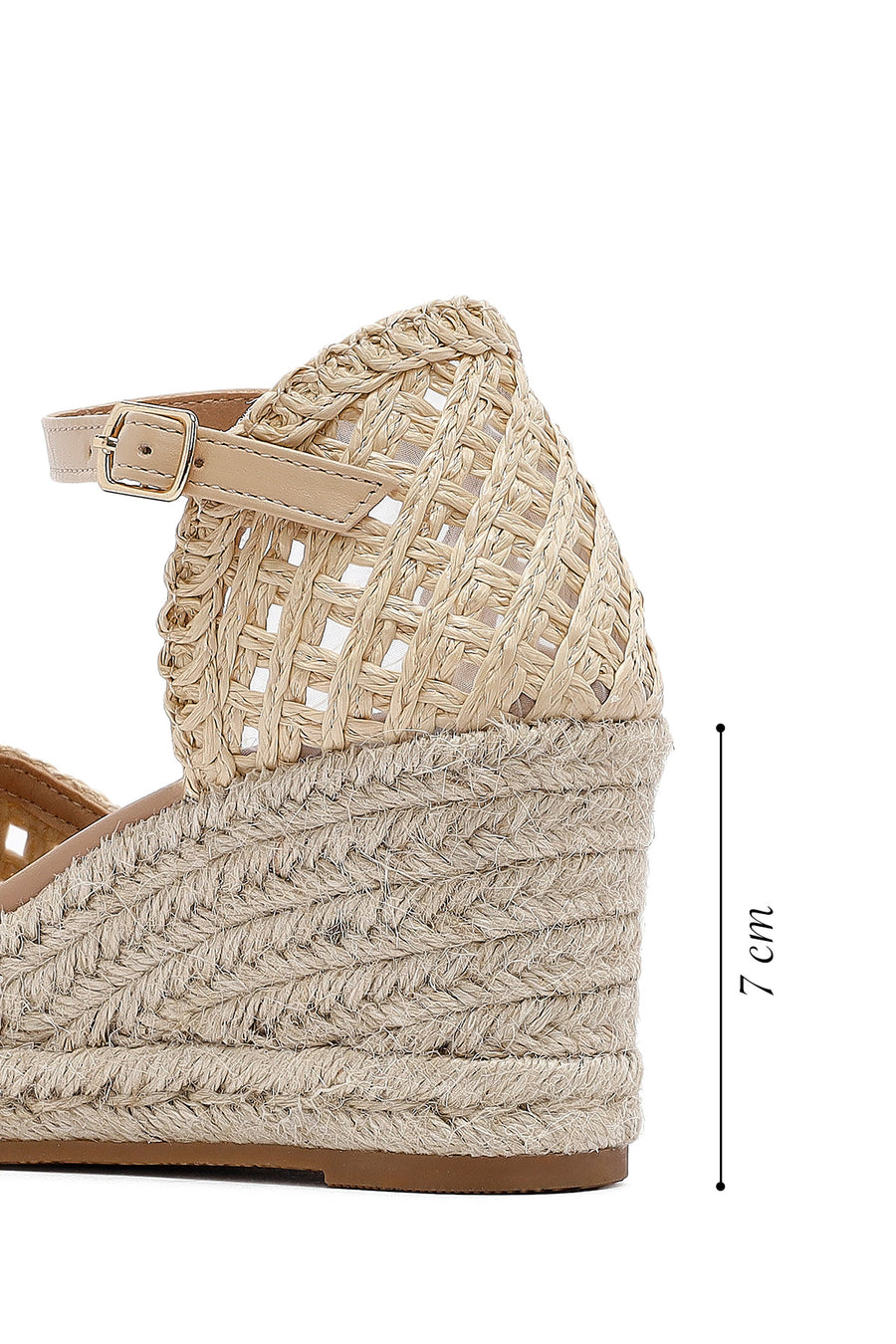 Women's Cream Ankle Buckle Braided Wedge Heel Espadrille Sandals
