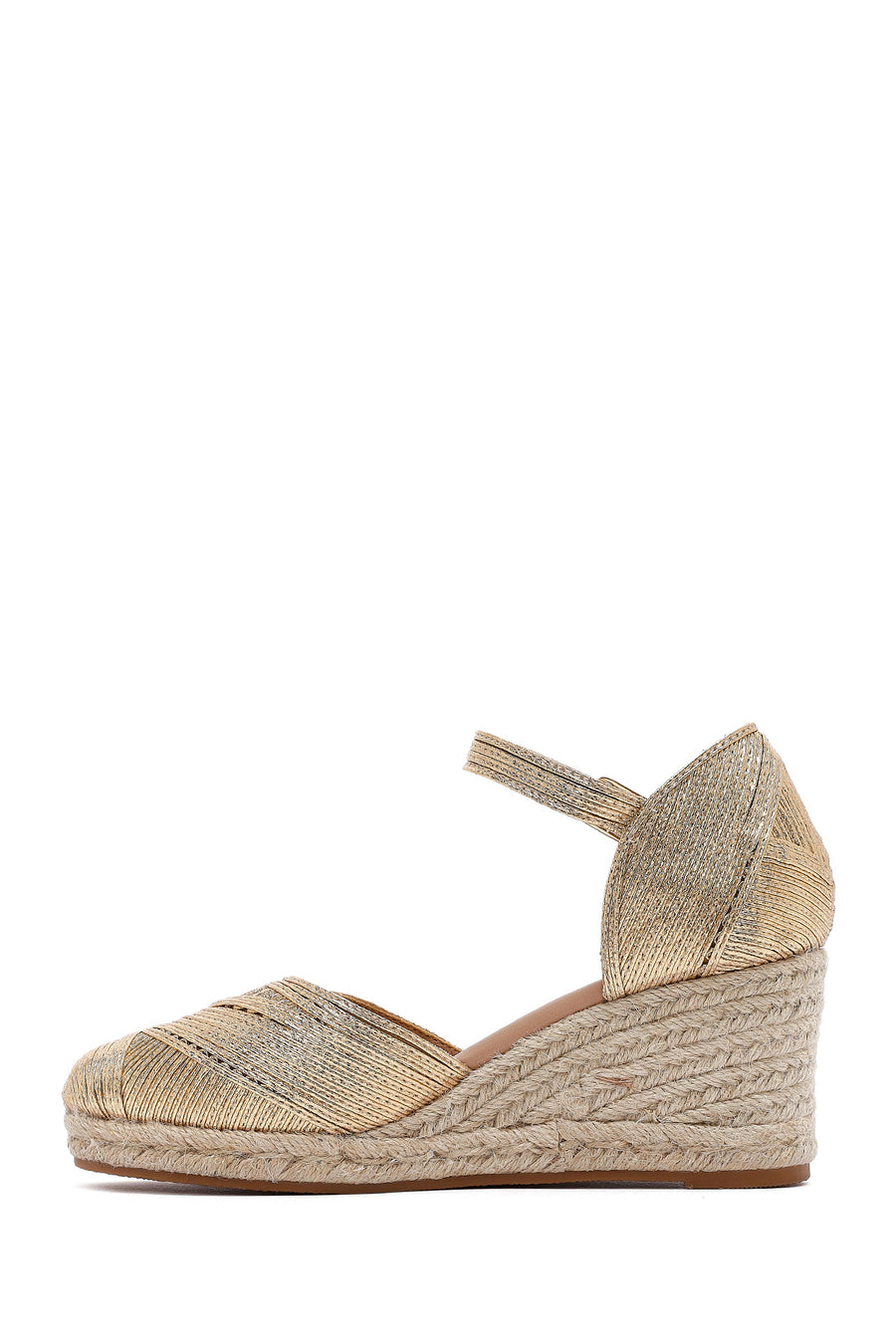 Women's Gold Ankle Buckle Metallic Wedge Heel Espadrilles