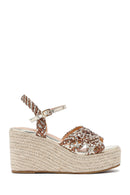 Women's Gold Ankle Buckle Platform Heel Woven Sandals | Derimod