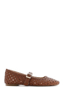 Women's Tan Buckled Braided Ballet Flats | Derimod