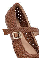 Women's Tan Buckled Braided Ballet Flats | Derimod